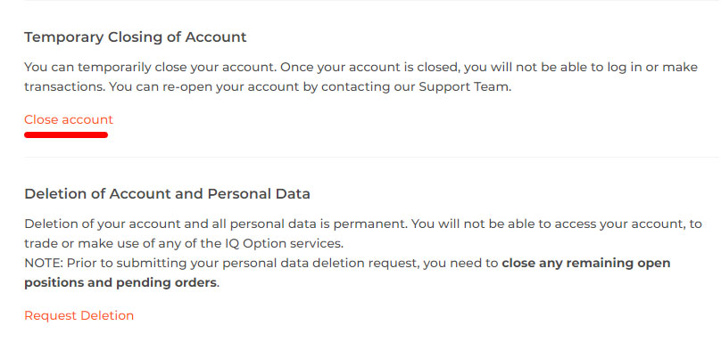 IQBroker - close account
